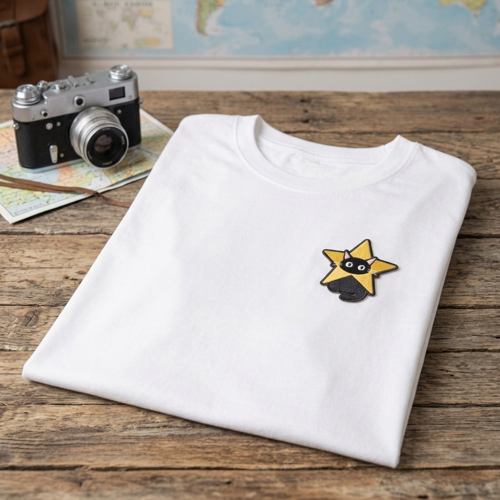 Cute Cat Star Embroidered Patch – Kawaii Black Cat Iron-On Patch for Hats, Jackets, Bags & Clothing