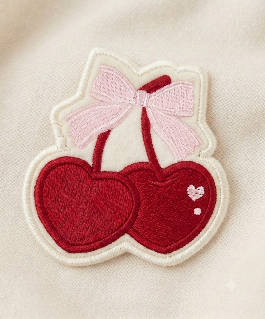 Cherry Bow Embroidered Patch – Cute Kawaii Fruit Iron On Patch for Clothing, Bags & Hats