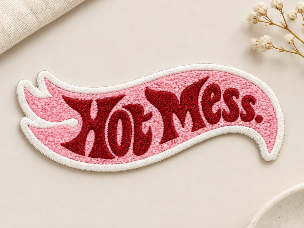 "Hot Mess" Slogan Embroidered Patch | Iron-On / Sew-On Retro Badge