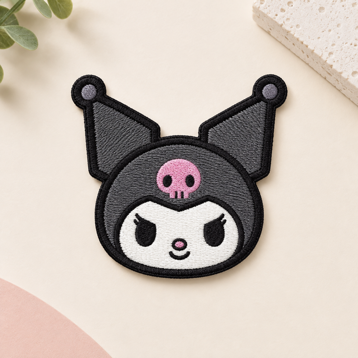 Kuromi Inspired Embroidered Patch, Cute Pink Skull Cartoon Iron-On Patch for Clothing, Bags, Jackets & DIY Crafts