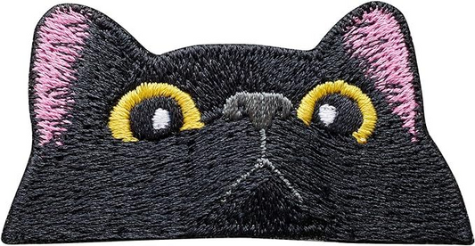 Black Cat Embroidered Patch – Cute Kitty Iron-On Patch, Pink Ear Cat Applique for Jackets, Jeans, Bags & Clothing