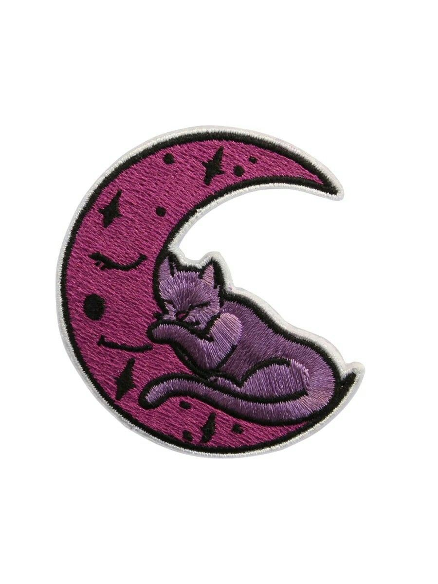 Cute Sleeping Cat Moon Embroidered Patch – Purple Crescent Moon Iron On Patch