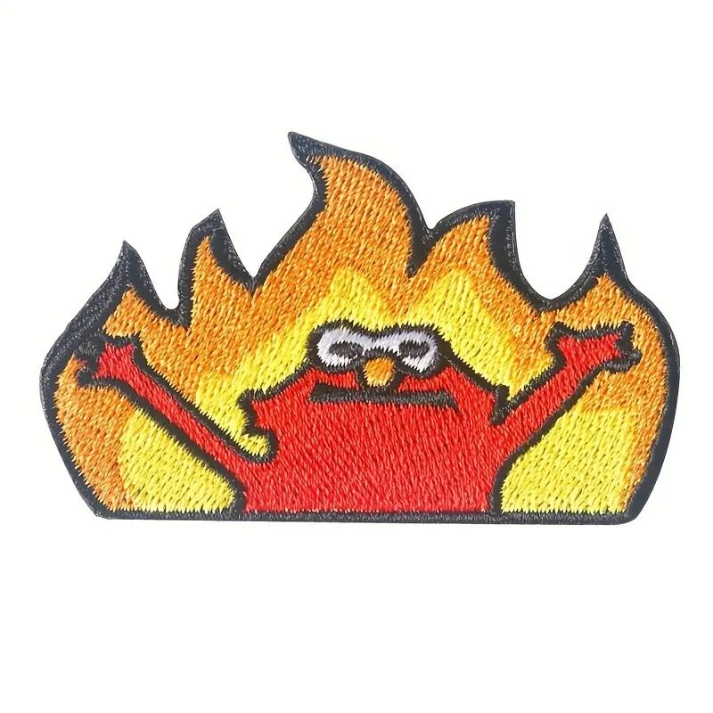 Fire Flame Embroidered Patch, Red Fireball Iron-On Patch, Fiery Graphic Sew-On Patch for Jackets, Hats & Backpacks
