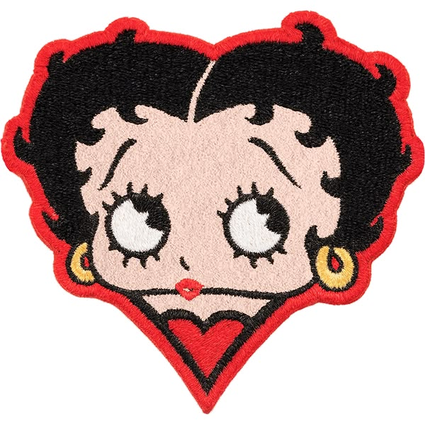 Betty Boop Embroidered Iron-On Patch, Cartoon Character Applique, Red and Black Embroidery Patch