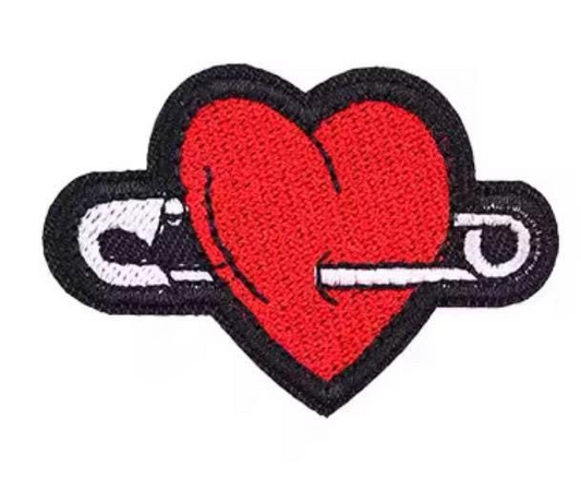 Heart Safety Pin Embroidered Patch – Red Love Heart Iron-On Patch