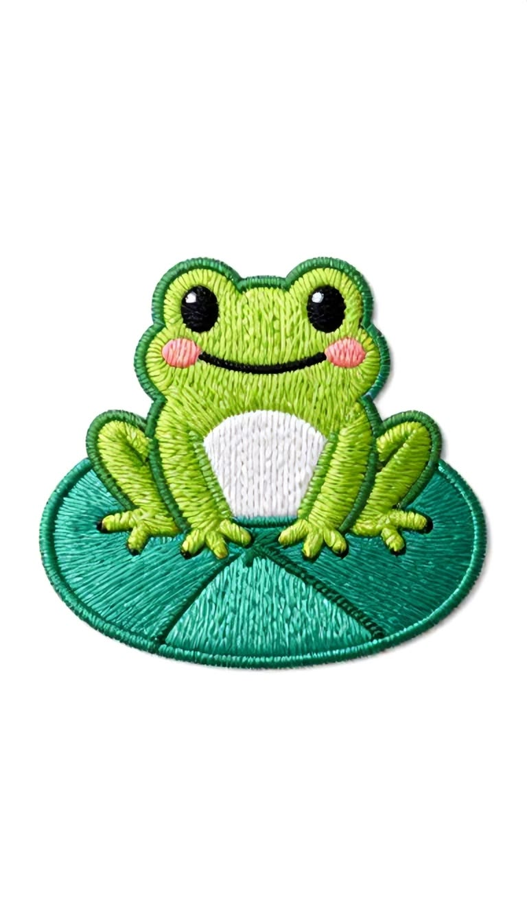 Cute Frog Embroidered Iron-On Patch, Green Frog on Lily Pad Applique for Clothing, Bags, Hats & DIY Crafts