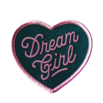 Dream Girl Embroidered Patch – Heart Shaped Pink & Black Iron On Patch for Clothing, Jackets, Bags & DIY Crafts