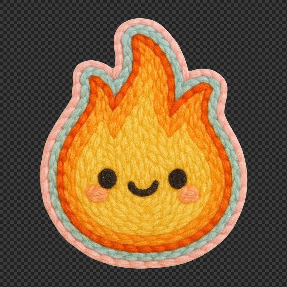 Cute Fire Flame Embroidered Patch - Kawaii Flame Iron On / Sew On Patch